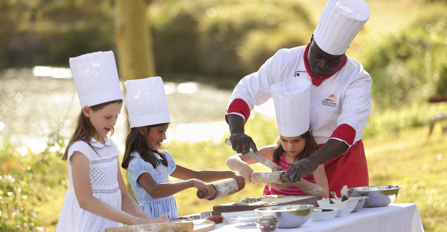 Cooking classes for young guests at Finch Hattons, Kenya